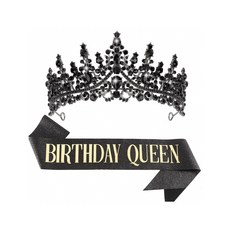 新娘皇冠水鑽發冠皇冠生日聚會birthday girl綬帶肩帶飾禮品, 1個, HG44黑色:如图