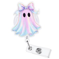 It Only Goes to Ten 재미있는 간호사 배지 릴 접이식 ID 카드 의료 홀더 악어 클립 포함 RN CNA ER ED 정신과 소아 통증 관리 종양학 1차 진료 NP, Pink Girly Ghost