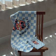 라쿤스위밍 체커보드 건식 타월 수영 극세사 스포츠 타올, 1개, 스카이