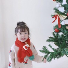 목도리 머플러 겨울 귀여운 사슴 디자인 보온 넥워머, 브라이트레드