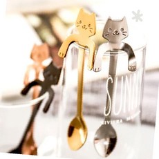 귀여운 고양이 팔 모양 컵 가장자리 거치 스푼 주방 카페 홈카페 티타임 커피, 1개, 골드