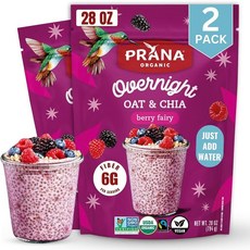 Prana 오버나이트 귀리 베리 요정 | 풍부한 섬유질 단백질 프리 바로 먹을 수 있는 아침 식사 793.8g28온스 백 2팩 191904, Prana 유기농 오버나이트 치아 귀리 베리 요정 |