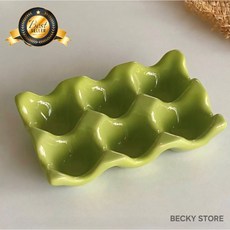고급 세라믹 컬러 에그홀더 6구 계란트레이 BECKY STORE, 올리브 그린, 1개