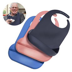 노인 환자용 워셔블 방수 실리콘 턱받이, 대형 다크그레이, 1개