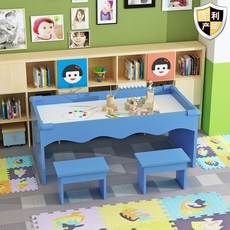 유아용 모래놀이 세트 모래놀이터 점토 장난감 테이블 어린이집 유치원 원목소재, 120L50W50하이블루(스툴제외), 1개