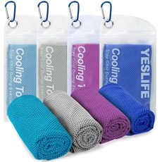 YESLIFE 쿨링 타월 4팩 101.6cm x 30.5cm(40 x 12인치) 남성 및 여성용 체육관 타월 요가 달리기 스포츠 운동 캠핑 피트니스 등을 위한 부드, 그레이, 다크 블루, 퍼플, 블루