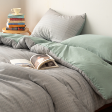 KURUA 레트로 체크 워싱 이불 세트 간절기 이불+패드+베개커버 세트