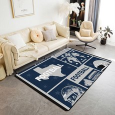 Jejeloiu 축구 거실 러그 침실 공간 러그 7.6x12.7cm(3x5인치) 실내 바닥 매트 어린이 남아 여아 럭비 스포츠 방 장식 축구 도시 장식 카펫 블루 그레이, 3'3" x 4'11" (Rectangular)