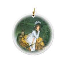 Rikki Knight James Tissot Art a Young Woman in BOAT 보트 디자인 라운드 도자기 양면 크리스마스 장식품 282560