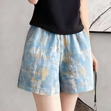 Makone 여성 루즈핏 캐주얼 홈웨어 잠옷 반바지 나염 편한 데일리룩