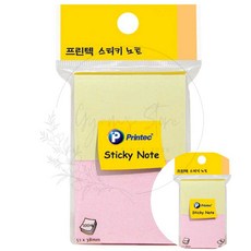 프린텍 파스텔스티키노트 노랑 핑크 51x38mm 2P 메모 플래그 단어장 필기용 떡메 스티커 재접착