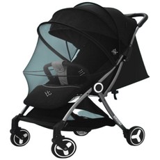 嬰兒推車用加大全罩式雙拉鍊蚊帳, 黑/灰白