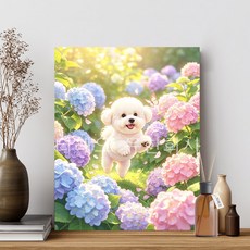 티레오 보석십자수 캔버스형 액자십자수 40x50cm DIY키트 3D 대형 원형비즈십자수 풍경 동물 다이아몬드 그림, 1개, 티레오03 수국 강아지