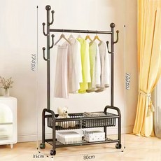 원풍룽 튼튼한 이동식 철제 2단 행거, 블랙 800