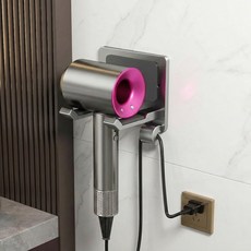 상덕 무타공 드라이기 거치대 강력접착 벽걸이 욕실 정리 스크래치 방지, 1개, 그레이