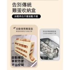 鷄蛋收納神器 熱銷 滾動鷄蛋收納盒 廚房多層家用大容量 冰箱側門鷄蛋託 專用保鮮盒, 1個, 【放置-30個雞蛋】1個米色收納架,【實用型滑梯式雞蛋收納盒】