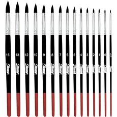 Sdanart 수채화 물감 브러시 15개의 PCS 프로페셔널 원형 페인트 다양한 크기의 뾰족한 팁부터 더 큰 아크릴 구아슈 오일 잉크 아티스트 초보자용 브러시까지