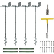 NACETURE 24인치 접지 앵커 나사 삽입 L 브래킷이 있는 헤비 듀티 트램펄린 키트 수동 및 파워 렌치가 4팩 트램펄린용 타이다운 스트랩