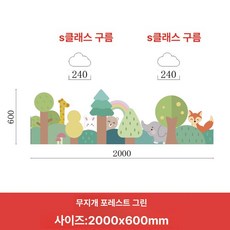 방염 보호 충돌 벽매트 어린이집 운동장 패드 침대 붙이는 벽쿠션 유치원 그림 동물 캐릭터, 그린 포레스트 200x60cm, 1개