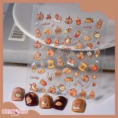 愛北鼻 夜光兒童指甲貼 卡通美甲背膠造型指甲貼, 1個, 5D立體浮雕-卡皮巴拉