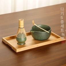 대나무 차도구 다도용 가루차 스쿱 차시 도구 커피 소품, 찻주걱 5종 세트 딥그린, 1개, 1L