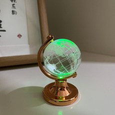 투명 크리스탈 지구본 소형 방꾸미기 인테리어 소품, 코퍼 크리스탈  조명 포함