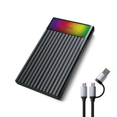 유니콘 컬러 LED USB3.2 Gen1 외장하드 케이스 블랙 / 최대 8TB 지원 / 2.5형 HDD SSD 외장케이스 / A+C타입젠더 포함 / HSD-V10, 1개, 유니콘 HSD-V10