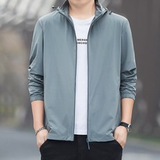 防曬衣 夏季薄款可脫帽 男士戶外休閒運動釣魚防紫外線皮膚衣, 煙青灰