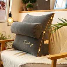 純色刺繡三角靠墊 日式榻榻米牀頭靠背 客廳沙發靠枕飄窗墊, 刺繡款+優雅灰