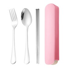 攜帶餐具組 (便攜餐具 食品級材質 易清洗 耐用), 北歐粉, 8套, 筷子/湯匙/叉子