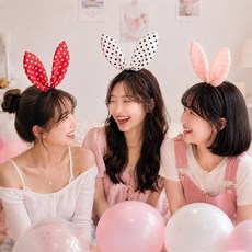 Liik(라이크) 땡땡이 바니머리띠 3개 세트 화이트 피치 레드 토끼 파티 소품, 1세트, 혼합3개