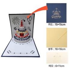 유토리 음성녹음 생일축하 카드 60초녹음 자동재생 3D 팝업 입체카드, 1개, 파란색