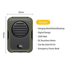 Vissko 목 허리 선풍기 걸이형 USB 미니 소형 호환 휴대용 충전식 블레이드리스 3 단 야외 전기 LED 디스, 3) Green 2000mAh, 3) Green 2000mAh