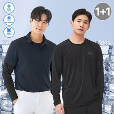 [1+1] 썬마스킨 자외선차단 UV 쿨링 스포츠 골프 남성 냉감 라운드 긴팔 티셔츠