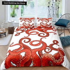 문어 이불 커버 청록색 촉수 트윈 침구 바다 동물 퀸 킹 폴리 에스터, EU single(135x200cm), 9. 7