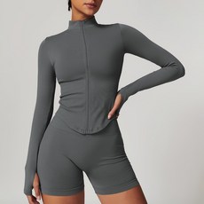 ECUPPER 스탠딩 칼라 지퍼 긴 소매 요가 재킷 여성 타이트한 빠른 건조 요가 의류 야외 피트 스포츠상의