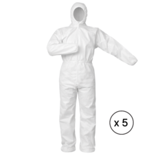 4형식 레벨D 방진복 일회용 작업복 방호복 일체형 원피스, 화이트, 5개