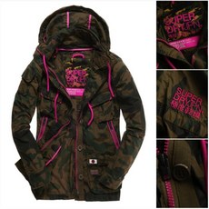 極度乾燥 Superdry M65 迷彩 連帽 薄夾克 外套 桃紅 國旗鐵牌 女, 1個