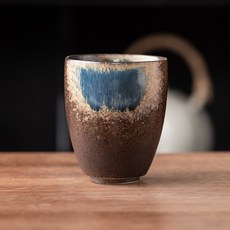 粗陶陶瓷咖啡杯水杯不規則杯子下午茶杯伴手禮, 1個, 手握龍蛋杯-(窯變褐)200ml:220ml