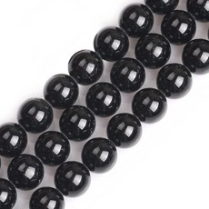 GEM-Inside 10mm 천연 블랙 라비카이트 스톤 라운드 준보석 차크라 큰 구멍 비즈 주얼리 제작용 DIY 수제 공예 용품 38.1cm15인치 449043, 12mm, 블랙 토르말린