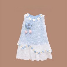 女童夏日蕾絲花朵背心公主裙