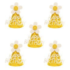 [해피쏘굿] 데이지 스마일 펠트 고깔 모자, 데이지 옐로우, 5개입