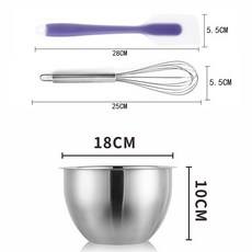 不銹鋼加深加厚防濺打蛋盆 - 廚房家用烘焙打發奶油, 專業打蛋盆+刮刀+打蛋器, 1個