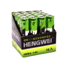 恆樂居家 鼎極碳鋅綠能4號電池16入組，環保節能，適用多種電器，經濟實惠, 1個, 16個裝