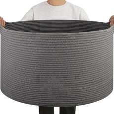 OIAHOMY 거실용 90L 담요 바구니 손잡이가 달린 대형 바구니 58.4 x 58.4 x 33cm(23 x 23 x 13인치) 담요 베개 어린이 강아지용 장난감, 23" x 23" x 13", 회색