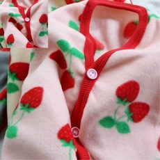 삼땨 유아동플리스조끼 딸기패턴겨울상의 애견의류 개조끼 강아지겨울옷