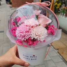 지나로즈 카네이션 혼합 비누꽃바구니 생일 기념일 어버이날 스승의 날 꽃 선물, 1개, 프리저브드안개 꽃풍선