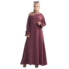Jazvano 타이 커프스 드레스 단색 Abaya 여성용 앞면 지퍼 로브 포켓 포함 데일리 이슬람 기도복 Taro XL 227750