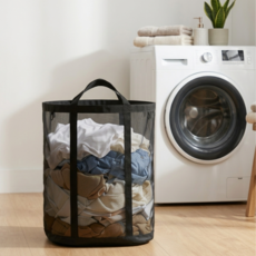 퍼플릿 대용량 틈새 메쉬 접이식 빨래바구니, 블랙