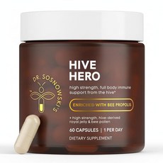 Dr Sosnowski's Hive Hero – 프로폴리스 로열 젤리 및 꿀벌 꽃가루 보충제 - 데일리 웰빙을 위한 트리플 하이브 액션 식물성 캡슐 60개, 1개